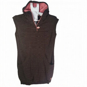 ADIDAS Brown Striped Casual Hoodie Women Sweatshirt. Size Large